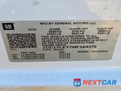 Zdjęcie 12 z 12 samochodu: 2021 CHEVROLET SILVERADO K2500 HEAVY DUTY VIN:1GC1YLEY7MF164376 - miniatura