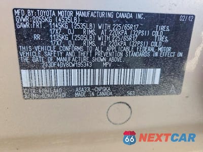 Zdjęcie 12 z 12 samochodu: 2012 TOYOTA RAV4 LIMITED VIN:2T3DF4DV8CW195343 - miniatura