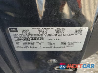 Zdjęcie 13 z 13 samochodu: 2011 GMC ACADIA SLT-1 VIN:1GKKVRED1BJ299462 - miniatura