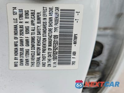 Zdjęcie 12 z 12 samochodu: 2015 HONDA CIVIC EXL VIN:19XFB2F92FE031109 - miniatura