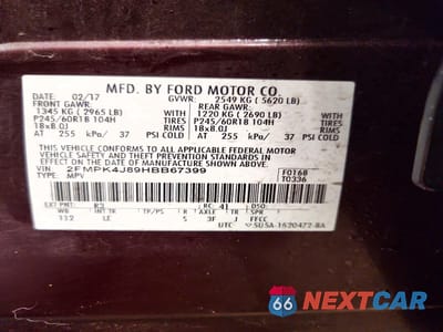 Zdjęcie 14 z 14 samochodu: 2017 FORD EDGE SEL VIN:2FMPK4J89HBB67399 - miniatura