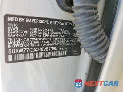 Zdjęcie 13 z 13 samochodu: 2017 BMW X3 SDRIVE28I VIN:5UXWZ7C34H0V87098 - miniatura