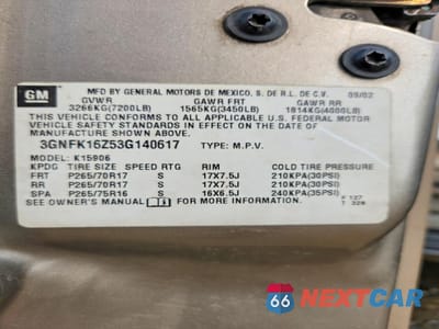 Zdjęcie 14 z 15 samochodu: 2003 CHEVROLET SUBURBAN K1500 VIN:3GNFK16Z53G140617 - miniatura