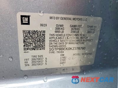 Zdjęcie 12 z 12 samochodu: 2019 GMC SIERRA C1500 SLE VIN:1GTP8BEK0KZ376760 - miniatura