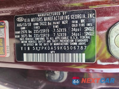 Zdjęcie 13 z 13 samochodu: 2019 KIA SORENTO SX V6 VIN:5XYPKDA59KG506787 - miniatura