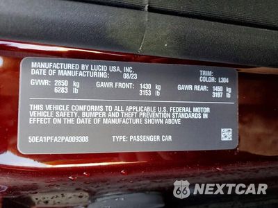 Zdjęcie 12 z 12 samochodu: 2023 LUCID MOTORS AIR PURE VIN:50EA1PFA2PA009308 - miniatura