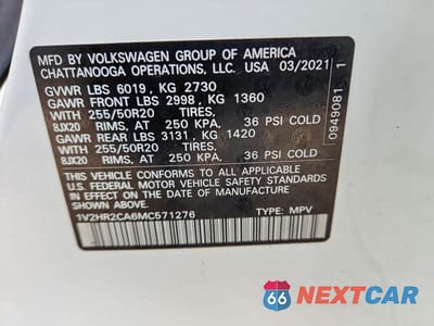 Zdjęcie 13 z 13 samochodu: 2021 VOLKSWAGEN ATLAS SE VIN:1V2HR2CA6MC571276 - miniatura