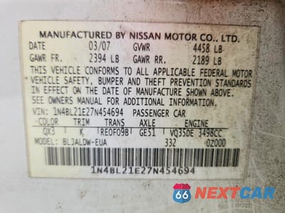 Zdjęcie 12 z 12 samochodu: 2007 NISSAN ALTIMA 3.5 SE VIN:1N4BL21E27N454694 - miniatura