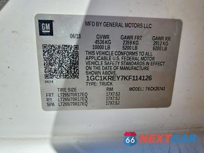 Zdjęcie 10 z 10 samochodu: 2019 CHEVROLET SILVERADO 2500HD 4WD 6.6L V8 TDSL VIN:1GC1KREY7KF114126 - miniatura