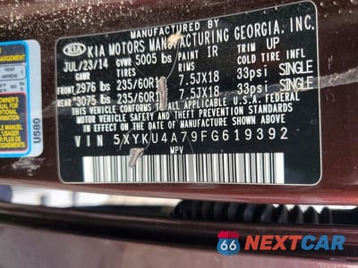 Zdjęcie 12 z 12 samochodu: 2015 KIA SORENTO EX VIN:5XYKU4A79FG619392 - miniatura