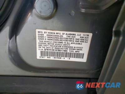 Zdjęcie 13 z 13 samochodu: 2007 HONDA PILOT LX VIN:5FNYF28197B017465 - miniatura