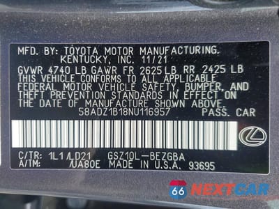 Zdjęcie 13 z 14 samochodu: 2022 LEXUS ES 350 BASE VIN:58ADZ1B18NU116957 - miniatura