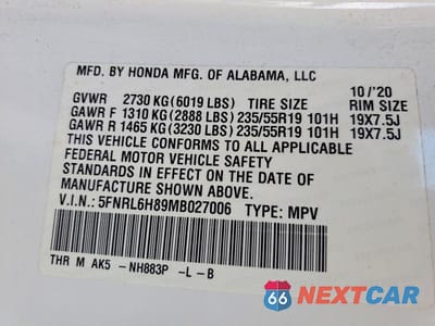 Zdjęcie 13 z 13 samochodu: 2021 HONDA ODYSSEY TOURING VIN:5FNRL6H89MB027006 - miniatura
