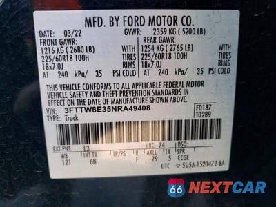 Zdjęcie 12 z 12 samochodu: 2022 FORD MAVERICK XL VIN:3FTTW8E35NRA49408 - miniatura