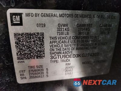Zdjęcie 12 z 12 samochodu: 2019 GMC SIERRA K1500 SLT VIN:3GTU9DED3KG274303 - miniatura