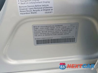 Zdjęcie 12 z 12 samochodu: 2012 VOLKSWAGEN CC LUXURY VIN:WVWHP7AN6CE508207 - miniatura
