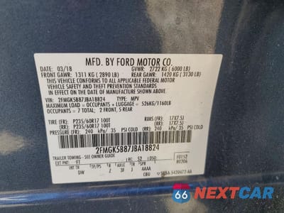 Zdjęcie 13 z 13 samochodu: 2018 FORD FLEX VIN:2FMGK5B87JBA18824 - miniatura