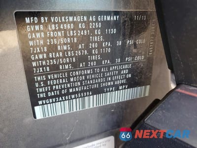 Zdjęcie 13 z 13 samochodu: 2014 VOLKSWAGEN TIGUAN S VIN:WVGBV3AX6EW555994 - miniatura