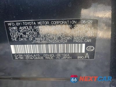 Zdjęcie 12 z 12 samochodu: 2009 LEXUS ES 350 BASE VIN:JTHBJ46G392340924 - miniatura