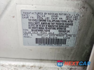 Zdjęcie 12 z 12 samochodu: 2013 NISS SENTRA S VIN:3N1AB7AP0DL743210 - miniatura