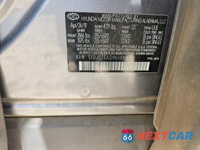 Zdjęcie 14 z 14 samochodu: 2019 HYUNDAI SANTA FE SE 2.4L VIN:5NMS23AD9KH116516 - miniatura