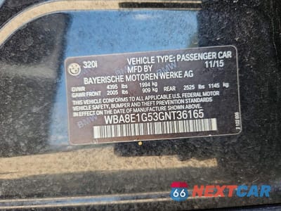 Zdjęcie 12 z 12 samochodu: 2016 BMW 320 I VIN:WBA8E1G53GNT36165 - miniatura