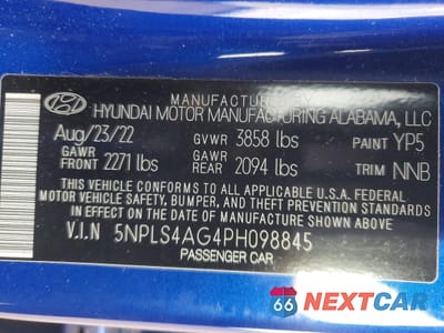 Zdjęcie 12 z 13 samochodu: 2023 HYUNDAI ELANTRA SEL VIN:5NPLS4AG4PH098845 - miniatura