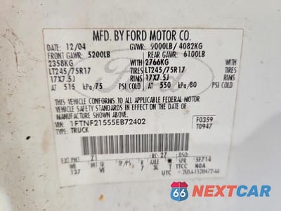 Zdjęcie 12 z 12 samochodu: 2005 FORD F250 VIN:1FTNF21555EB72402 - miniatura