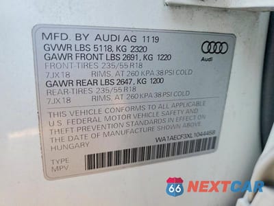 Zdjęcie 13 z 13 samochodu: 2020 AUDI Q3 PREMIUM VIN:WA1AECF3XL1044458 - miniatura