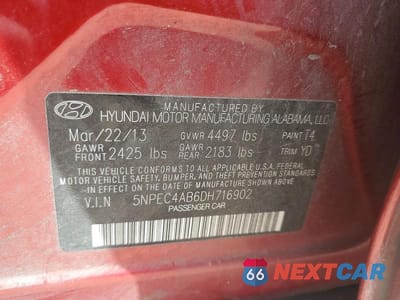 Zdjęcie 12 z 12 samochodu: 2013 HYUNDAI SONATA LIMITED 2.0T VIN:5NPEC4AB6DH716902 - miniatura
