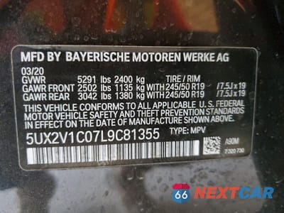 Zdjęcie 12 z 12 samochodu: 2020 BMW X4 XDRIVE30I VIN:5UX2V1C07L9C81355 - miniatura