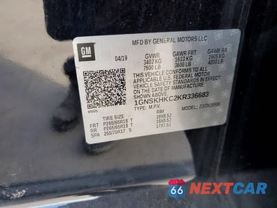 Zdjęcie 13 z 13 samochodu: 2019 CHEVROLET SUBURBAN K1500 LT VIN:1GNSKHKC2KR336683 - miniatura