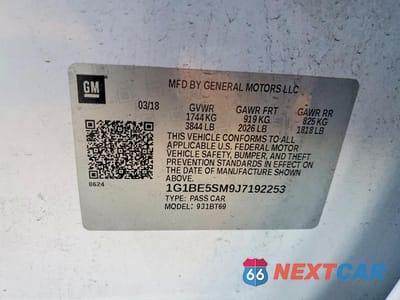 Zdjęcie 13 z 13 samochodu: 2018 CHEVROLET CRUZE LT VIN:1G1BE5SM9J7192253 - miniatura