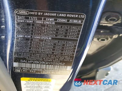 Zdjęcie 12 z 12 samochodu: 2016 LAND ROVER RANGE ROVER EVOQUE SE VIN:SALVP2BG9GH103252 - miniatura