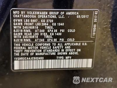 Zdjęcie 13 z 13 samochodu: 2018 VOLKSWAGEN ATLAS VIN:1V2HR2CA4JC502453 - miniatura
