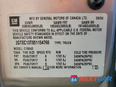 Zdjęcie 12 z 12 samochodu: 2005 GMC NEW SIERRA C1500 VIN:2GTEC13T851154766 - miniatura