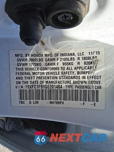 Zdjęcie 12 z 12 samochodu: 2016 HONDA CIVIC TOURING VIN:19XFC1F91GE201484 - miniatura