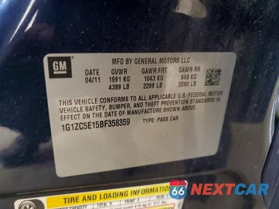 Zdjęcie 12 z 12 samochodu: 2011 CHEVROLET MALIBU 1LT VIN:1G1ZC5E15BF358359 - miniatura