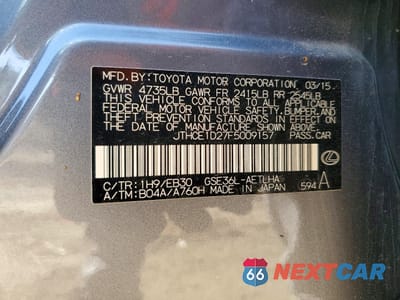 Zdjęcie 12 z 13 samochodu: 2015 LEXUS IS 350 BASE VIN:JTHCE1D27F5009157 - miniatura