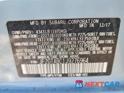 Zdjęcie 14 z 14 samochodu: 2018 SUBARU CROSSTREK PREMIUM VIN:JF2GTABC1J9276964 - miniatura