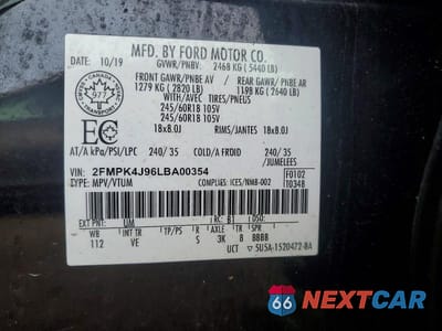 Zdjęcie 13 z 13 samochodu: 2020 FORD EDGE SEL VIN:2FMPK4J96LBA00354 - miniatura