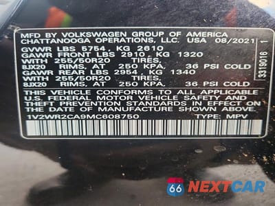 Zdjęcie 14 z 14 samochodu: 2021 VOLKSWAGEN ATLAS SE VIN:1V2WR2CA9MC608750 - miniatura