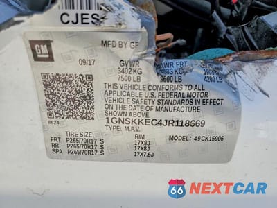 Zdjęcie 14 z 14 samochodu: 2018 CHEVROLET SUBURBAN K1500 VIN:1GNSKKEC4JR118669 - miniatura