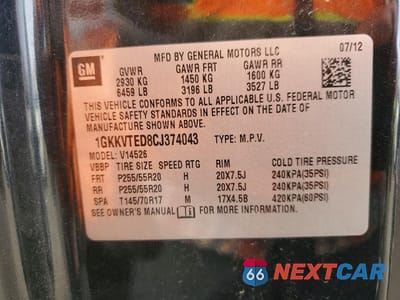 Zdjęcie 13 z 13 samochodu: 2012 GMC ACADIA DENALI VIN:1GKKVTED8CJ374043 - miniatura