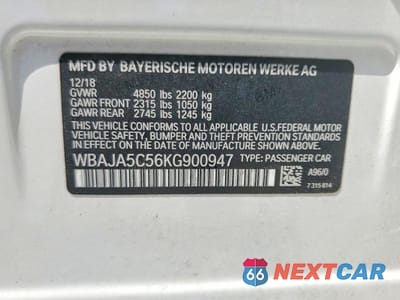Zdjęcie 12 z 12 samochodu: 2019 BMW 530 I VIN:WBAJA5C56KG900947 - miniatura