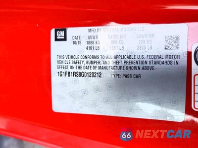 Zdjęcie 12 z 12 samochodu: 2016 CHEVROLET CAMARO LT VIN:1G1FB1RS8G0120212 - miniatura