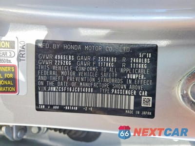 Zdjęcie 12 z 12 samochodu: 2018 HONDA CLARITY VIN:JHMZC5F16JC014088 - miniatura