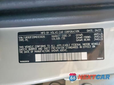 Zdjęcie 12 z 12 samochodu: 2021 VOLVO S60 T5 R-DESIGN VIN:7JR102FZ0MG123026 - miniatura