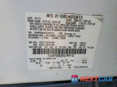 Zdjęcie 12 z 12 samochodu: 2015 FORD TAURUS SE VIN:1FAHP2D83FG199142 - miniatura