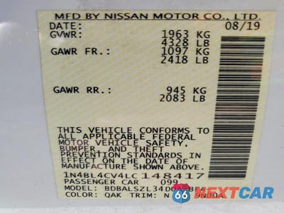 Zdjęcie 13 z 13 samochodu: 2020 NISSAN ALTIMA 2.5 SR VIN:1N4BL4CV4LC148417 - miniatura